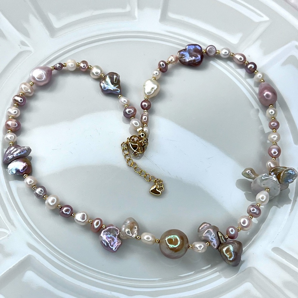 Handmade Freshwater Pearl Multi Shapes Adjustable Necklace High Luster Pendant